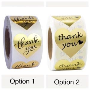 100 Heart Shaped Thank You Stickers – Glossy Black Paper With Gold Foil Lettering